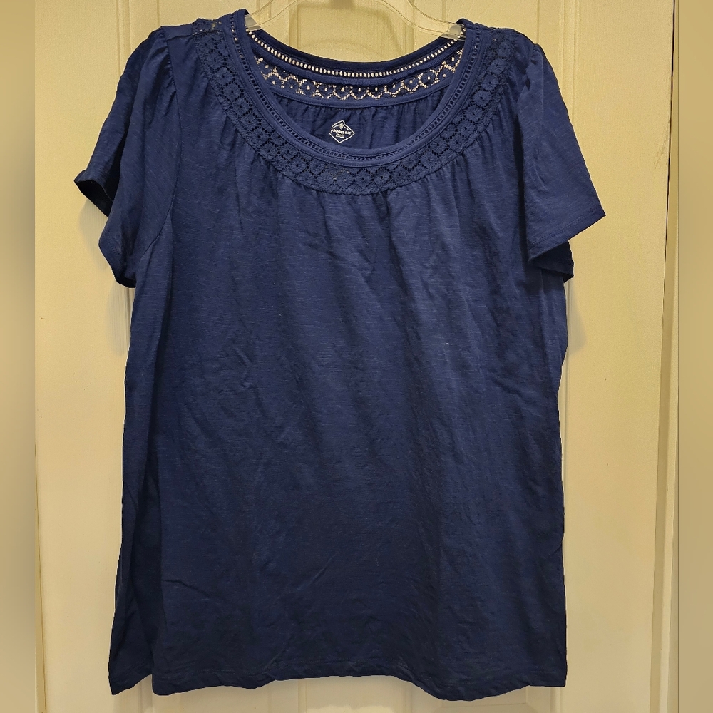 St. John's Bay Lace Neck Navy Blue Top - XXL